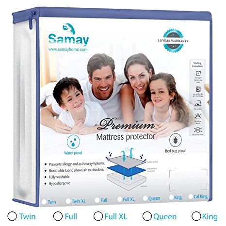 SAMAY Bed Bug Waterproof Mattress Cover Zippered Mattress Encasement, Twin Size