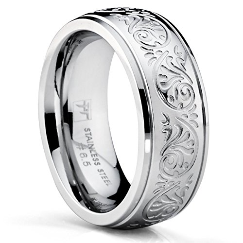 7MM Stainless Steel Ring With Engraved Florentine Design Sizes 4 to 11