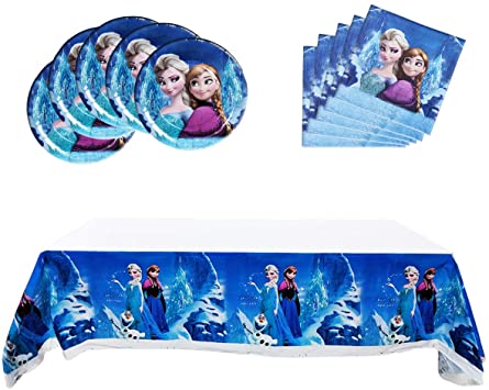Frozen Theme Party Supplies, 18 Plates, 20 Napkins and 1 Tablecloth, Frozen Party Decoration