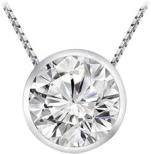 0.5 Carat 14K White Gold Round Diamond 3 Prong Solitaire Pendant Necklace D-E Color I1 Clarity