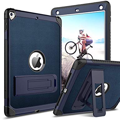 iPad 9.7 Case 2017/2018,Case for iPad Air 2/iPad Pro 9.7,DUEDUE 3 in 1 Heavy Duty Hard PC Shockproof Durable Kickstand Full Body Protective Cover for iPad 9.7/iPad 5th/6th Generation,Navy/Black