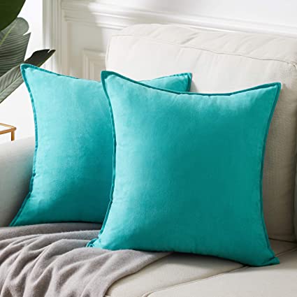 Fancy Homi 2 Packs Premium Faux Suede Decorative Throw Pillow Covers, Super Soft Square Pillow Case,Solid Cushion Cover for Couch/Sofa/Bedroom (18" x 18" , Set of 2, Turquoise)