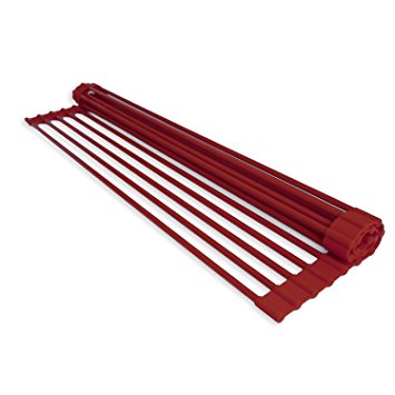 Domestic Corner - Dish Rack - Over-the-Sink Roll-Up Drying Rack - Dark Red