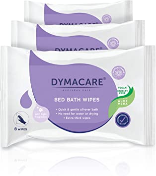 DYMACARE Fragranced Bed Bath Wipes | Premium Skin Cleansing Bath and Shower Wipes for Adults and Elderly | No Water Microwaveable Body Wet Wipes with Aloe Vera | 3 Packs (24 Wipes in Total)