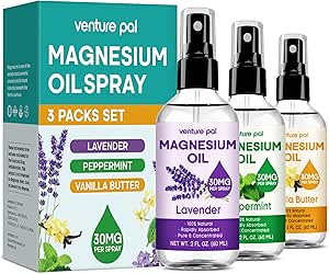 Venture Pal 3 Packs Portable Topical Magnesium Oil Spray for Feet, Fast Absorption, Less Sting, Ultra-Soothing, Relax for Sleep & Muscle