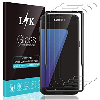 [3 Pack] L K Screen Protector for Samsung Galaxy S7, [Frame-Installation] [Anti-Scratch] Tempered-Glass 9H Hardness, Lifetime Replacement Warranty