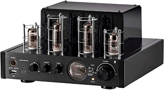 Monoprice Stereo Hybrid Tube Amplifier 2019 Edition, 25 Watt with Bluetooth, Wired RCA, Optical, Coaxial, and USB Connections, and Subwoofer Out