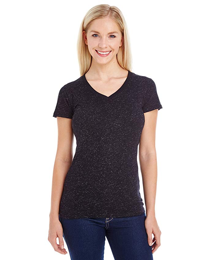 J America womens Glitter V-Neck T-Shirt (JA8136)