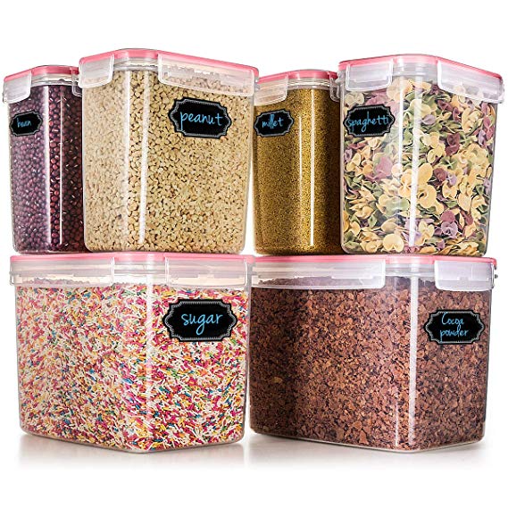 Food Storage Container Set of 6 - Estmoon Plastic Storage Containers, Airtight, Leak proof With Locking Lids,Suitable For Cereal, Flour, Sugar, Rice, Snacks