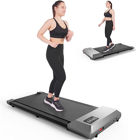 DeerRun Walking Pad Treadmill Under Desk, 2 in 1 Walking Pad Portable Treadmill with 265LBS Capacity, LED Display Under Desk Treadmill for Home/Office with Remote Control