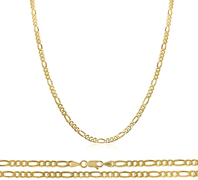 Orostar 14K Gold 2.5MM Figaro Chain in Yellow Gold | Strong & Unisex Figaro Link Necklace from Size 16-24 inches