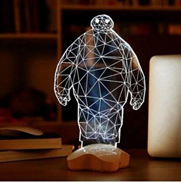 Hanperal 3d Glow LED Lamp - Kids Room Art Sculpture Lights Produces Unique Lighting Effects and 3d Visualization - Amazing Optical Illusion (Baymax)