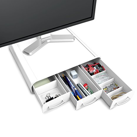 Mind Reader ' Perch'  PC, Laptop, Imac Monitor Stand Desk Organizer, White