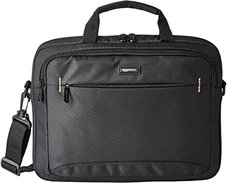 Amazon Basics Compact Laptop Shoulder Bag Carrying case with Accessory Storage Pockets (14 inch - 35.6 cm) Black, 1-Pack