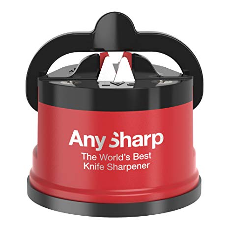 AnySharp Pro Metal Knife Sharpener with Suction, Royal Red