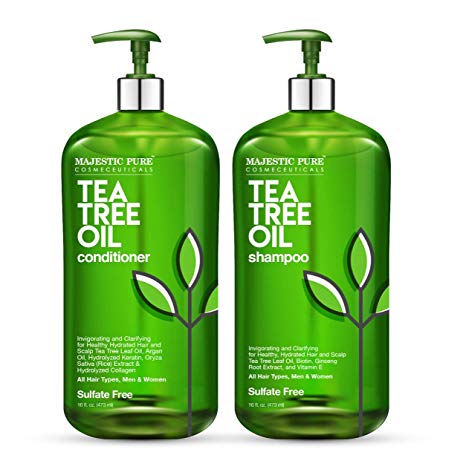 MAJESTIC PURE Tea Tree Shampoo and Conditioner Set For Men and Women 16 fl oz each - Natural Hydrating, Anti Dandruff Oil Duo for Itchy, Dry Scalp and Curly Hair - Sulfate and Paraben Free