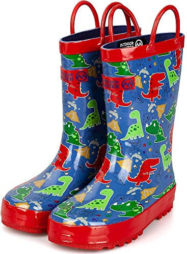 OutdoorMaster Kids Toddler Rain Boots BPA-Free Easy Pull-On Handle for Boy Girl