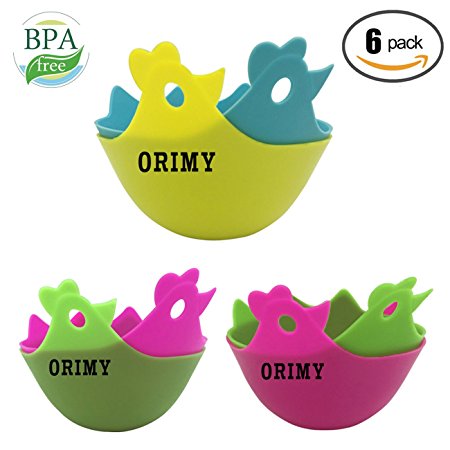 6 Pack Egg Poachers Silicone Cups Newest Design By ORIMY, Poaching Pods for Microwave or Stove top Egg Cooking, BPA Free