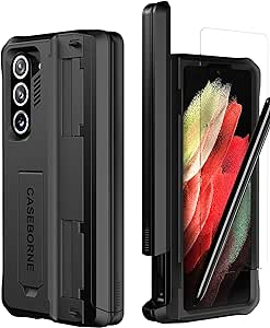 CaseBorne V Compatible with Samsung Galaxy Z Fold 5 Case - Full Body Protective Case with Semi-Auto Hinge Cover, [Tempered Glass Screen Protector], Kickstand and S Pen Holder