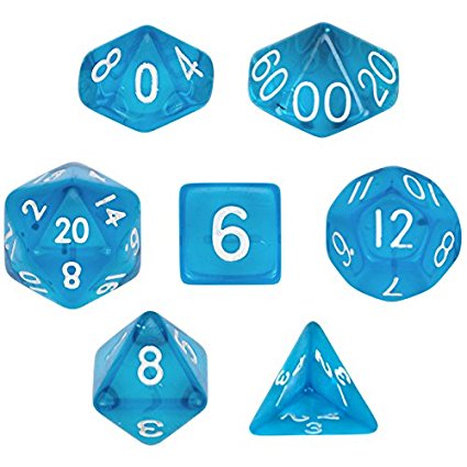 7 Die Polyhedral Dice Set - Translucent Blue with Velvet Pouch By Wiz Dice