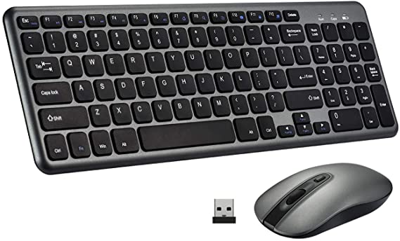 TOPELEK Upgraded Wireless Keyboard and Mouse Combo, 2.4G Wireless Keyboard Mouse, Compact Size, Ultra-Thin Portable 98-Key Keyboard with Mute Mouse for PC Desktop Laptop Windows XP/7/8/10,Grey