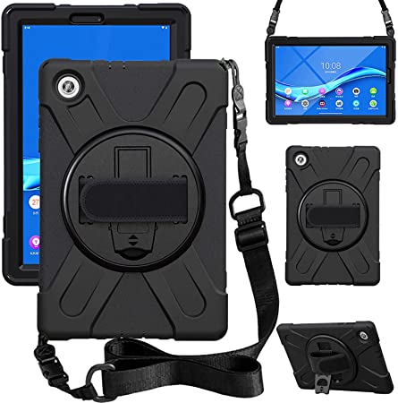 ZenRich Case Compatible for Lenovo Tab M10 FHD Plus Case (2020) TB-X606F TB-X606X 10.3" Case with Kickstand,Hand Strap and Shoulder Strap, zenrich Case for Tab M10 Plus TB-X606F TB-X606X 10.3",Black