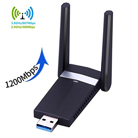 1200Mbps WiFi Adapter USB 3.0 Dual Band 5GHz 866Mbps   2.4GHz 300Mbps WiFi Dongle Wireless Antennae Receiver for PC Desktop Laptop Computer Tablet Windows XP/VISTA/7/8/10 Linux2.6X Mac OS X