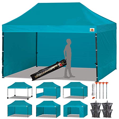 ABCCANOPY 18  Colors Deluxe 10x15 Pop up Canopy Outdoor Party Tent Commercial Gazebo with Enclosure Walls and Wheeled Carry Bag Bonus 4X Weight Bag and 2X Half Walls (Turquoise)