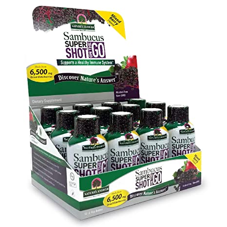 Nature's Answer Sambucus Shot on The Go | Black Elderberry Mixed Berry Flavor Liquid Made from 6,500mg Elderberry for Healthy Immune | Alcohol-Free, Non-GMO & Gluten-Free | TSA Compliant | 12 Pack