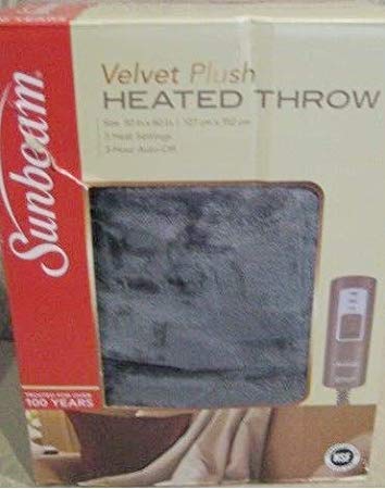 Sunbeam Premium-Soft Velvet Plush Electric Heated Throw Blanket, Machine Washable Dryer Safe, Light Silver Grey (Steel Grey)