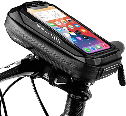 Faireach Bike Handlebar Bag with Mobile Phone Holder Bicycle Frame Top Tube Pouch Waterproof Cycle Cell Phone Mount with Touch Screen Window for iPhone Samsung Smart Phone up to 6.7''
