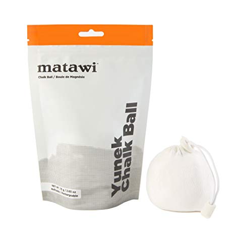 Matawi Yunek Refillable Chalk Ball with 75 Gram (2.65 oz) Enhanced Grip - Pure Gym Chalk Bag for Rock Climbing, Weight Lifting, Crossfit, Gymnastics, Sports - Absorbs Sweat, Protects Skin