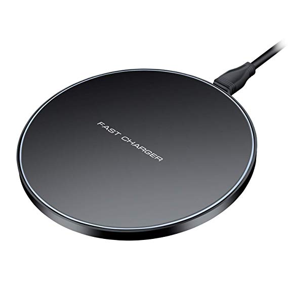 Limxems Wireless Charger Universal Qi Charging Pad for iPhone X / 8/8 Plus, 10W Fast Charge for Galaxy S9 / S9  / S8 / S8  / S7 and All Qi-Enabled Devices - Black
