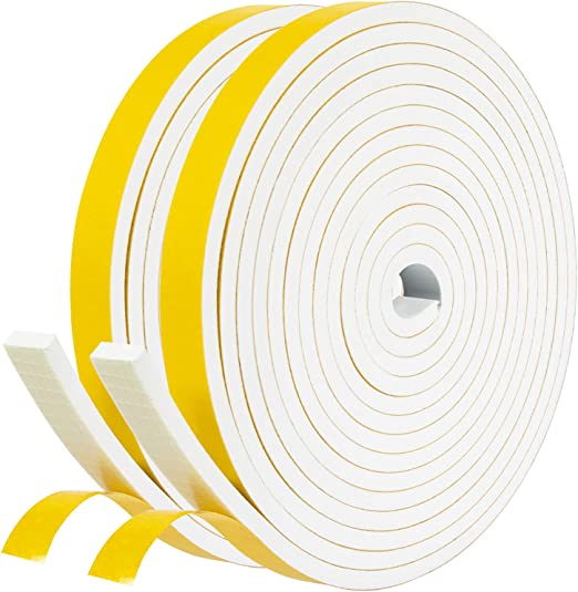 fowong White Door Weather Stripping 26 Feet, 1/2 Inch Wide X 1/4 Inch Thick, High Density Foam Tape Roll Neoprene Rubber Adhesive Weatherstrip Door Seal, Window Insulation, 2 Rolls X 13 Ft Each