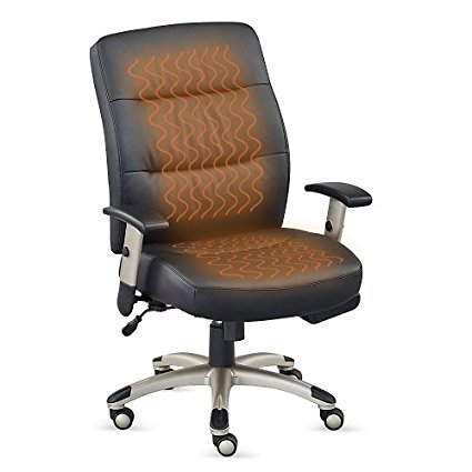 Heated Faux Leather Task Chair Black Faux Leather/Silver Frame