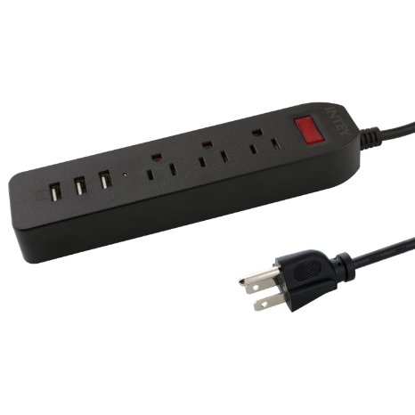 Power Strip, Intey 3 AC Outlets Surge Protector 3-USB Charging Ports 1x 5V/2.1A 2x 5V/1A