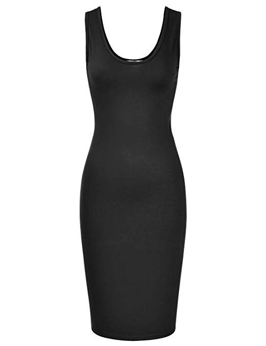 EIMIN Women's Scoop Neck Fitted Sleeveless Stretchy Soft Tank Midi Dress (S-3XL)