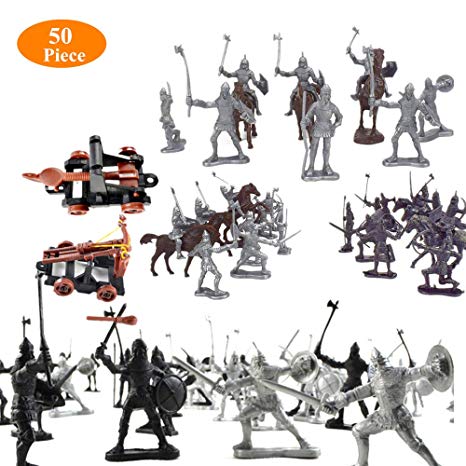 Quande Military Soldier Catapult Toys Mini Middle Ages Soldier Weapon Medieval Knights Warriors Soldiers Cavalries and Horses Figures Model