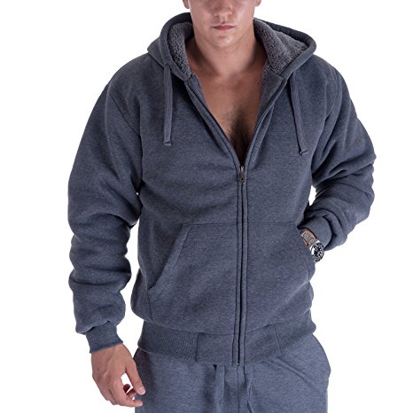Heavyweight 1.8 lb Full-Zip Sherpa Lined Fleece Hoodies for Men Plus Sizes S - 5XL Men's Solid Jackets
