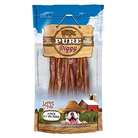 Loving Pets Pure Piggy Dog Treat, 6-7-Inch, Pig Pizzle, 6-Pack