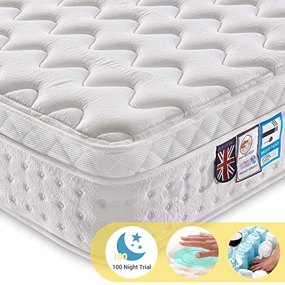 Ej. Life 2FT6 Small Single Pocket Sprung Mattress with Tencel Fabric - Multi-Functional 9-Zone Orthopaedic Mattress with Memory Foam - 10.6-Inch Deep
