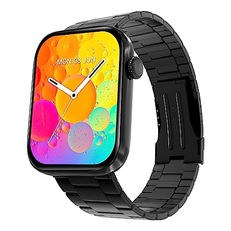 CrossBeats Stellr Newly launched Large 2.01"AMOLED Display 1000 NITS Bluetooth Calling Luxury High-Resolution Smart watch for Men Women |Health tracking| Fast Charge 7 days Battery| Steel Strap| Black