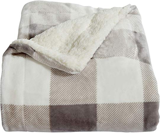 Home Fashion Designs Premium Reversible Sherpa and Fleece Velvet Plush Blanket. Fuzzy, Soft, Warm Berber Fleece Bed Blanket. (Twin, Buffalo Check - Grey)