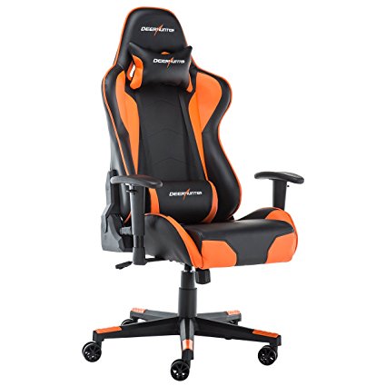 Deerhunter Gaming Chair, Leather Office Chair, High Back Ergonomic Racing Chair, Adjustable Computer Desk Swivel Chair with Headrest and Lumbar Support (Orange&Black)
