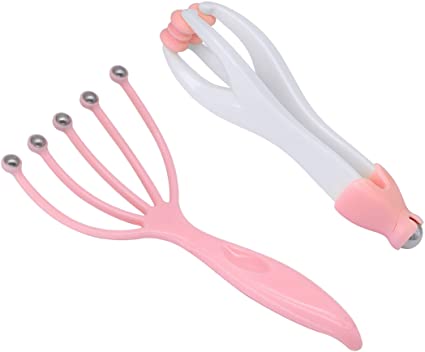 SinLoon Head Massager,Protable Hand Held SPA Scalp Massager,2-in-1 SinLoon Finger Massager Hand Handheld Steel Ball Run Blood Circulation Tool Pink (2-Pack)