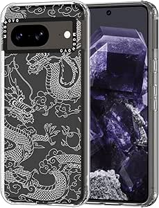 MOSNOVO Compatible with Google Pixel 8 5G Case, White Dragon Clear Design Transparent Plastic Hard Back Case with TPU Bumper Protective Case Cover for Pixel 8