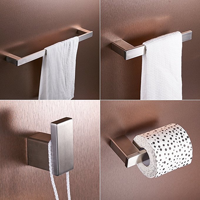 FLG Wall Mount Stainless Steel 4-Piece Bathroom Hardware Accessory Set Brushed Nickel