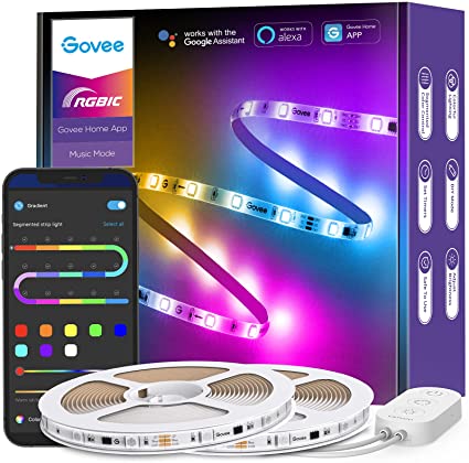 Govee 65.6ft RGBIC Pro LED Strip Lights, Smart Segmented App Control, Waterproof WiFi LED Lights Work with Alexa and Google Assistant, Music Sync, DIY Scenes Mode, for Living Room, 2 Rolls of 32.8ft