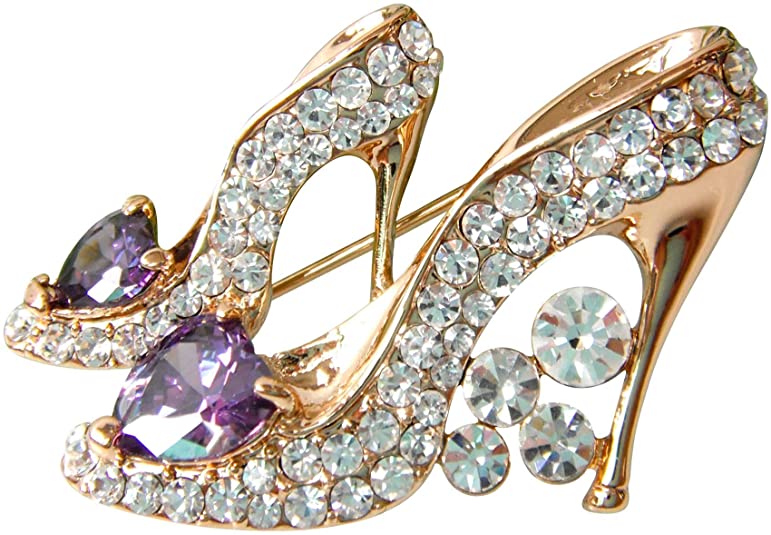 Navachi 18k Gold Plated Cubic Zicon Austrian Crystal Shoes Brooch Pin