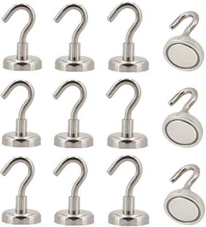 Refrigerator Magnets Hooks - Aovon 12 Pack Strong Durable Steel Neodymium Nickel Magnetic Hooks for Home, Classroom, Office and Cruise Cabin Travel Use